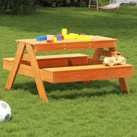 Kinder-Picknicktisch aus Wachs, braunes Kiefernholz, 88 x 97 x 52 cm von , Gartentische - Ref: Foro24-844656, Preis: 91,79 €,...