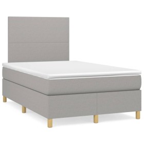 Cama box spring con colchón y LED tela gris claro 120x190 cm