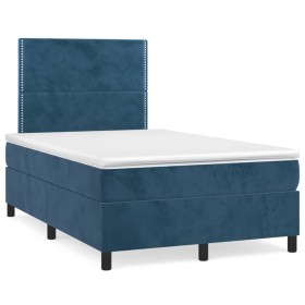 Cama box spring colchón y LED terciopelo azul oscuro 120x190 cm