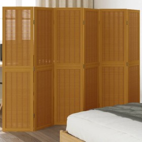6-teilige Trennwand aus massivem Paulownia-Holz, braun von , Raumteiler - Ref: Foro24-358825, Preis: 128,99 €, Rabatt: %