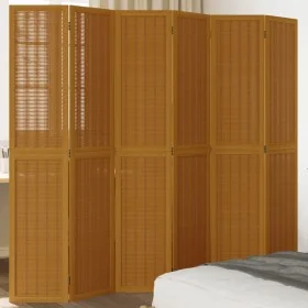 Biombo separador de 6 paneles madera maciza paulownia marrón de , Divisores de ambientes - Ref: Foro24-358827, Precio: 185,20...