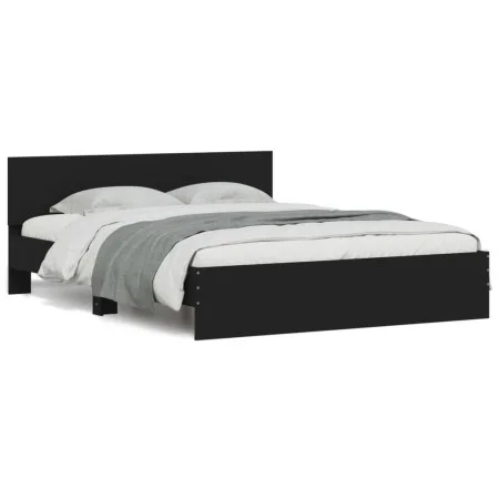 Bed frame with headboard and LED lights black 150x200 cm by , Beds and slatted bases - Ref: Foro24-3207603, Price: 201,73 €, ...