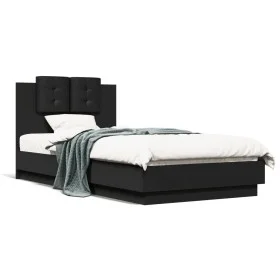 Bed frame with headboard and LED lights black 75x190 cm by , Beds and slatted bases - Ref: Foro24-3210067, Price: 162,84 €, D...