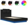 Bed frame with headboard and LED lights black 75x190 cm by , Beds and slatted bases - Ref: Foro24-3210067, Price: 162,84 €, D...