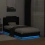 Bed frame with headboard and LED lights black 75x190 cm by , Beds and slatted bases - Ref: Foro24-3210067, Price: 162,84 €, D...