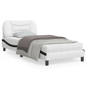 Estructura cama con LED cuero sintético blanco negro 80x200 cm