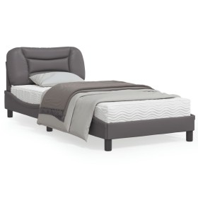 Bed frame with LED lights gray synthetic leather 90x190 cm by , Beds and slatted bases - Ref: Foro24-3213902, Price: 155,05 €...