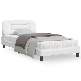 Bed frame with LED lights white synthetic leather 100x200 cm by , Beds and slatted bases - Ref: Foro24-3213914, Price: 162,22...