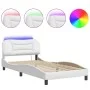 Bed frame with LED lights white synthetic leather 100x200 cm by , Beds and slatted bases - Ref: Foro24-3213914, Price: 162,22...