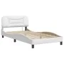 Bed frame with LED lights white synthetic leather 100x200 cm by , Beds and slatted bases - Ref: Foro24-3213914, Price: 162,22...