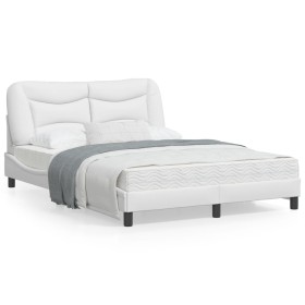 Bed frame with LED lights white synthetic leather 140x190 cm by , Beds and slatted bases - Ref: Foro24-3213928, Price: 242,23...