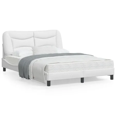 Bed frame with LED lights white synthetic leather 140x190 cm by , Beds and slatted bases - Ref: Foro24-3213928, Price: 242,75...
