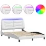 Bed frame with LED lights white synthetic leather 140x190 cm by , Beds and slatted bases - Ref: Foro24-3213928, Price: 242,75...