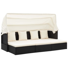 Schwarze Dachgartenliege aus synthetischem Rattan von vidaXL, Betten im Freien - Ref: Foro24-46156, Preis: 390,49 €, Rabatt: %