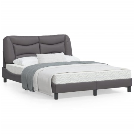 Estructura cama con luces LED cuero sintético gris 140x200 cm