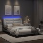 Estructura cama con LED cuero sintético blanco negro 140x200 cm