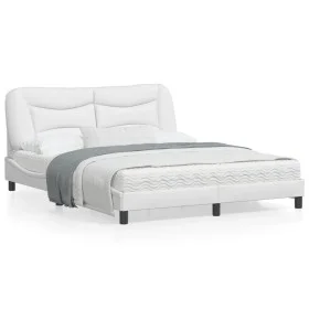 Bed frame with LED lights white PE leather 160x200 cm by , Beds and slatted bases - Ref: Foro24-3213942, Price: 266,82 €, Dis...