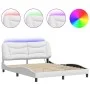 Bed frame with LED lights white PE leather 160x200 cm by , Beds and slatted bases - Ref: Foro24-3213942, Price: 266,82 €, Dis...