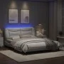 Bed frame with LED lights white PE leather 160x200 cm by , Beds and slatted bases - Ref: Foro24-3213942, Price: 266,82 €, Dis...