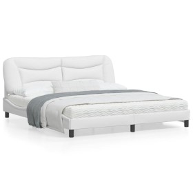 Bed frame with LED light white synthetic leather 180x200cm by , Beds and slatted bases - Ref: Foro24-3213949, Price: 271,08 €...