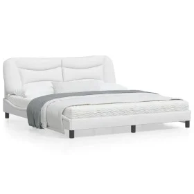 Bed frame with LED light white synthetic leather 180x200cm by , Beds and slatted bases - Ref: Foro24-3213949, Price: 266,88 €...