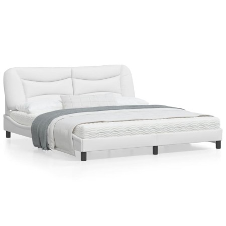 Bed frame with LED light white synthetic leather 180x200cm by , Beds and slatted bases - Ref: Foro24-3213949, Price: 271,08 €...