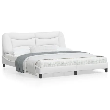 Bed frame with LED light white synthetic leather 180x200cm by , Beds and slatted bases - Ref: Foro24-3213949, Price: 266,88 €...