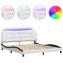 Bed frame with LED light PE leather white black 180x200 cm by , Beds and slatted bases - Ref: Foro24-3213954, Price: 268,86 €...