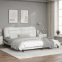 Bed frame with LED light PE leather white black 180x200 cm by , Beds and slatted bases - Ref: Foro24-3213954, Price: 268,86 €...