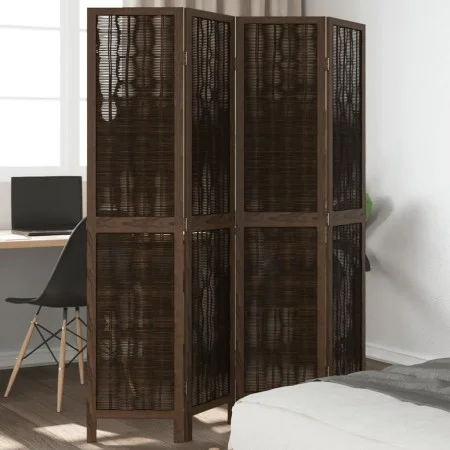 Biombo separador de 4 paneles madera paulownia marrón oscuro de , Divisores de ambientes - Ref: Foro24-358658, Precio: 93,29 ...