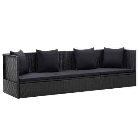 Garden sofa with black synthetic rattan cushions and pillows by vidaXL, Loungers - Ref: Foro24-46087, Price: 286,84 €, Discou...