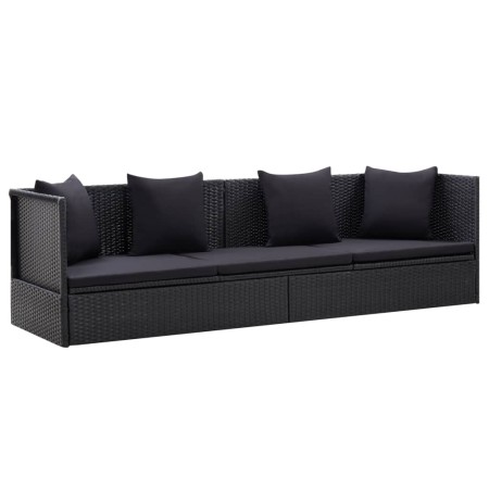 Gartensofa mit schwarzen synthetischen Rattankissen und Kissen von vidaXL, Liegen - Ref: Foro24-46087, Preis: 299,81 €, Rabat...