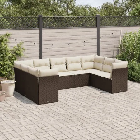 Set de sofás de jardín 9 pzas y cojines ratán sintético marrón de , Conjuntos de jardín - Ref: Foro24-3218133, Precio: 593,86...