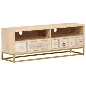TV cabinet solid mango wood and iron 110x30x40 cm by , CD and DVD storage - Ref: Foro24-372012, Price: 160,68 €, Discount: %