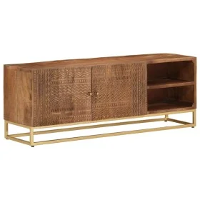 Mueble de TV madera maciza de mango y hierro 110x30x40 cm de , Almacenamiento para CD y DVD - Ref: Foro24-371996, Precio: 229...