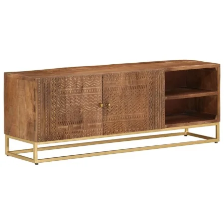TV-Schrank aus massivem Mangoholz und Eisen, 110 x 30 x 40 cm von , CD- und DVD-Speicher - Ref: Foro24-371996, Preis: 229,04 ...