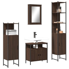 Set de muebles baño 4 pzas madera contrachapada roble marrón