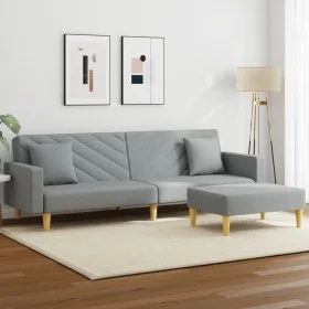2-seater sofa bed with pillows and stool in light gray fabric by , Sofas - Ref: Foro24-3216258, Price: 363,59 €, Discount: %