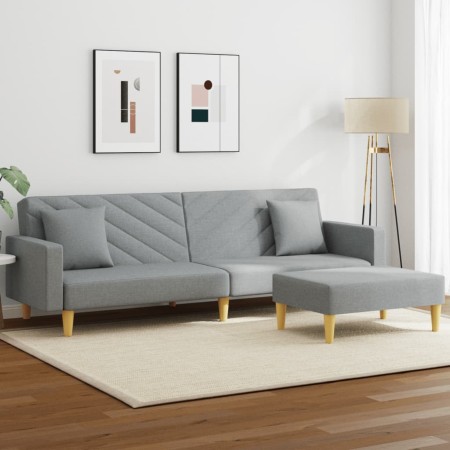 2-seater sofa bed with pillows and stool in light gray fabric by , Sofas - Ref: Foro24-3216258, Price: 334,47 €, Discount: %