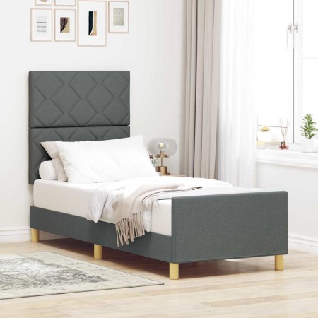 Estructura de cama con cabecera Gris oscuro 80 x 200 cm tela