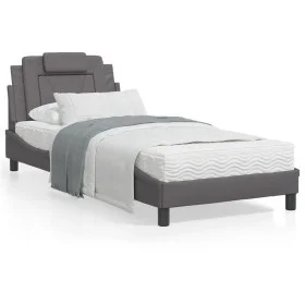 Bed with gray synthetic leather mattress 90x190 cm by , Beds and slatted bases - Ref: Foro24-3208764, Price: 266,70 €, Discou...