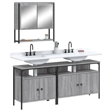 3-teiliges Badezimmermöbelset aus grauem Sonoma-Sperrholz von , Badezimmermöbel - Ref: Foro24-3214668, Preis: 170,42 €, Rabat...