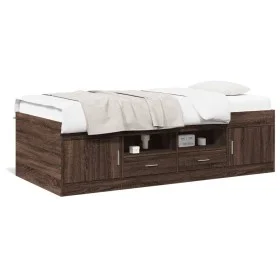 Lounger with brown oak engineered wood drawers 100x200 cm by , Beds and slatted bases - Ref: Foro24-3280243, Price: 182,89 €,...
