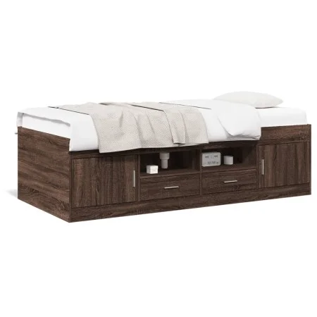 Lounger with brown oak engineered wood drawers 100x200 cm by , Beds and slatted bases - Ref: Foro24-3280243, Price: 182,89 €,...