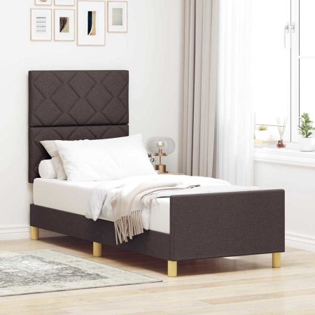 Estructura de cama con cabecera Marrón oscuro 80 x 200 cm tela