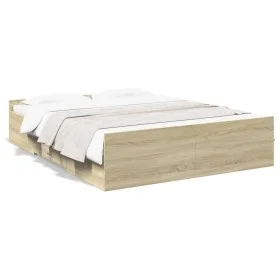 Sonoma oak engineered wood bed with drawers 150x200 cm by , Beds and slatted bases - Ref: Foro24-3280288, Price: 143,64 €, Di...