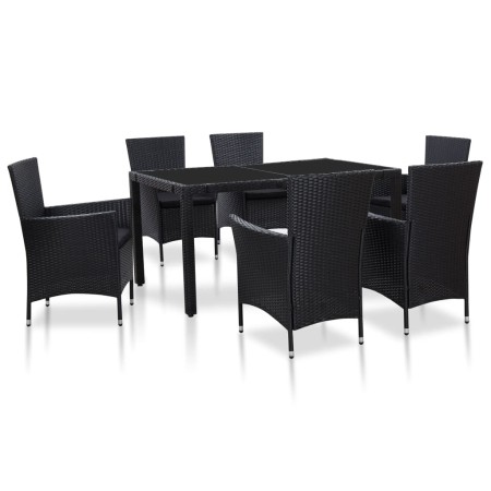 Juego de comedor de jardín 7 piezas ratán sintético negro de vidaXL, Conjuntos de jardín - Ref: Foro24-45977, Precio: 547,83 €