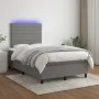 Box spring bed with mattress and LED dark brown fabric 120x190 cm by , Beds and slatted bases - Ref: Foro24-3270205, Price: 4...