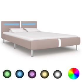 Estructura de cama con LED cuero sintético capuchino 120x200 cm