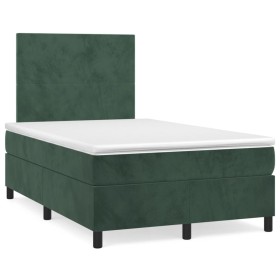 Cama box spring colchón y LED terciopelo verde oscuro 120x190cm